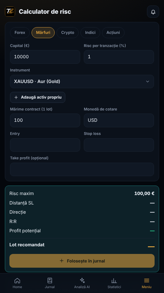Calculatorul de risc, pe date demo
